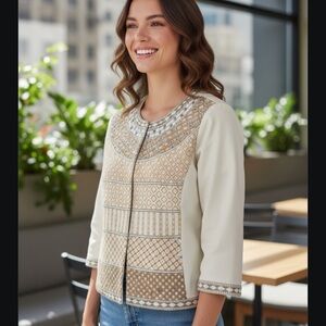 Chico's Ivory Embroidered Classy Boho Blazer size 1 US 8 NWOT